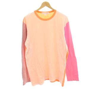 Tシャツ カットソー 長袖 カラーブロック X ピンク オレンジ 白 ホワイト W28119 /HN