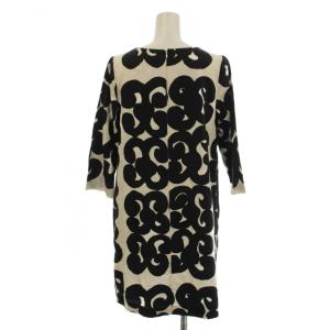 marimekko ワンピース 34 白 ホワイト 黒 ブラック 総柄 ミニ丈 ラウンドネック 七分袖 /LP