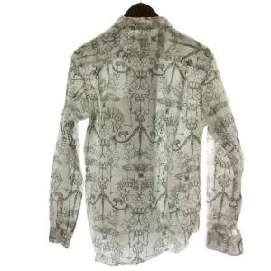 COMME des GARCONS HOMME PLUS シャツ カットソー S 白 グレー 長袖 総柄 PC-B018 /GG