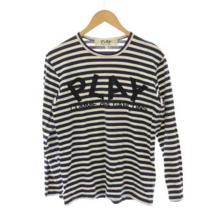 Tシャツ M 白 ホワイト 紺 ネイビー ボーダー柄 長袖 ロゴプリント AD2008 /LP