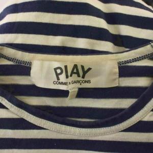 PLAY Comme des Garçons Tシャツ M 白 ホワイト 紺 ネイビー ボーダー柄 長袖 ロゴプリント AD2008 /LP