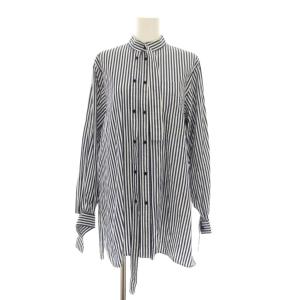 23AW LONG-COLLAR SHIRT ロング カラー シャツ ブラウス 38 紺 ネイビー 白