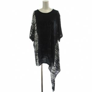 Tシャツ カットソー 黒 半袖 総柄 アシンメトリー GR-T20-216 /GG