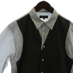 COMME des GARCONS HOMME PLUS シャツ カットソー XS 水色 グレー ストライプ 長袖 切替デザイン PD-B014 /GG