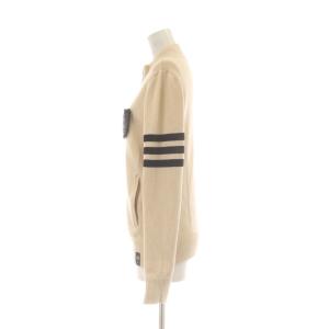 DOUBLE STANDARD CLOTHING ジップアップ ニットジャケット 38 ベージュ 長袖 スタンドカラー ハイネック ビーズワッペン /AU