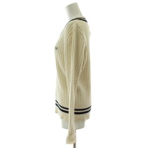 FRED PERRY ニット セーター 8 オフホワイト 長袖 Vネック ワンポイント /GG