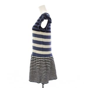 BURBERRY BLUE LABEL ワンピース 38 紺 白 ボーダー柄 フリル袖 ドローストリング ミニ丈 /JP