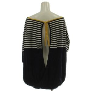 BURBERRY BLUE LABEL ニット カットソー 36 黒 白 バックオープン ドルマンスリーブ ボーダー E1N26-393-29