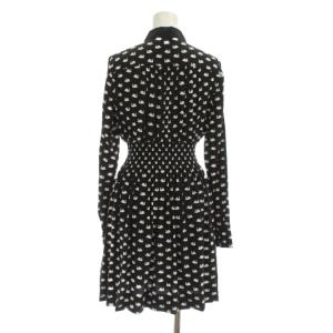 kate spade new york ワンピース シルク XS 黒 白鳥柄 長袖 シャツカラー ひざ丈 /JP