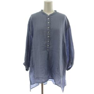 シャツ ブラウス 1 青 長袖 コットン ギャザー /GG