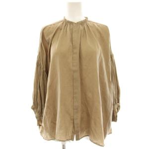 puff-sleeve blouse ノーカラーシャツ ブラウス ギャザー ボリュームスリーブ 絹 シルク
