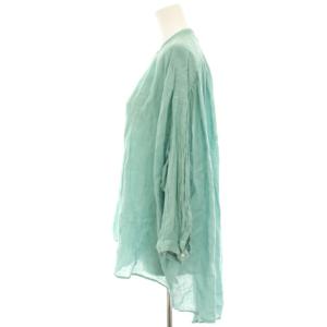 suzukitakayuki over blouse ノーカラーシャツ ブラウス 七分袖 麻 リネン ギャザー 水色 ライトブルー S211-15