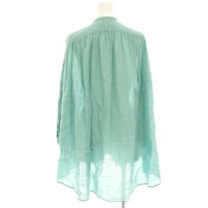 suzukitakayuki over blouse ノーカラーシャツ ブラウス 七分袖 麻 リネン ギャザー 水色 ライトブルー S211-15