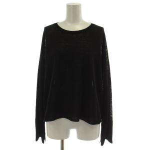 25SS 【洗える】 リネンレーヨンハイゲージ クロップドプルオーバー L 黒 長袖 クルーネック KRCMGM0304
