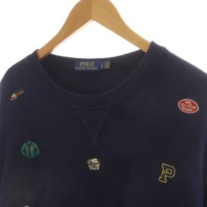 POLO RALPH LAUREN スウェット トレーナー L 紺 ネイビー 長袖 総柄 刺繍 710766258001 0619 /RR