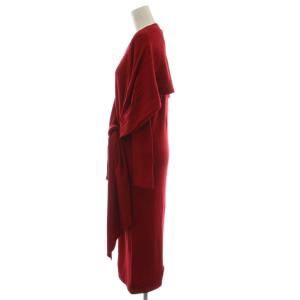 YVES SAINT LAURENT ワンピース 36 赤 長袖 ミモレ丈 ストール風 /GG