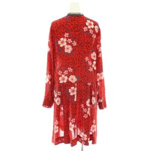 ZADIG & VOLTAIRE 花柄ワンピース ひざ丈 レース切替 シルク M 赤 マルチカラー WGCS0402F /CX