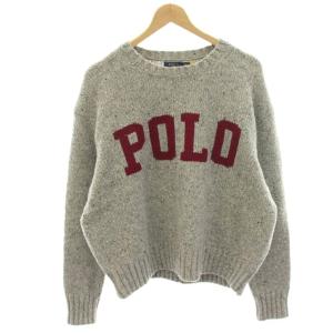 ニット セーター 長袖 ロゴ ウール混 カシミヤ混 M グレー /HN