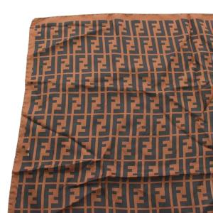 FENDI foulard スカーフ ズッカ柄 シルク 茶 ブラウン 黒 ブラック /KU OH