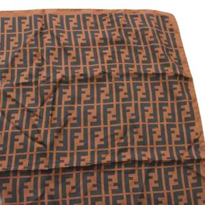 FENDI foulard スカーフ ズッカ柄 シルク 茶 ブラウン 黒 ブラック /KU OH