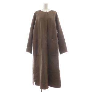 22AW ハイスリットロングリバーコート ノーカラー ウール 38 茶 ブラウン 22020200203040
