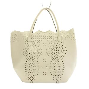 Ermanno Scervino トートバッグ レザー ハンドバッグ 白 ホワイト パンチング加工 スカラップエッジ /YM