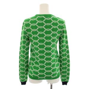 TORY BURCH ニット セーター クルーネック 長袖 ロープ柄 XS 緑 グリーン 白 ホワイト 79173-1-86006