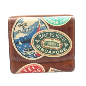 グラフィックレザーウォレット 三つ折り 財布 小銭入れあり 茶 ブラウン /KU