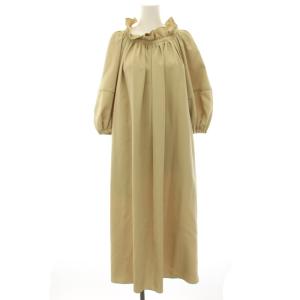 24AW フルダルストレッチワンピース 七分袖 ミモレ ロング フリル 38 ベージュ 531-4240807
