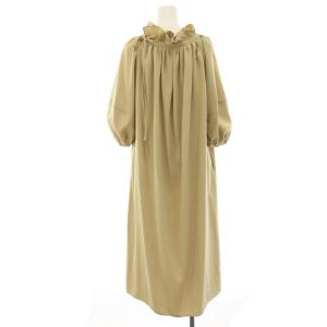 ADORE 24AW フルダルストレッチワンピース 七分袖 ミモレ ロング フリル 38 ベージュ 531-4240807