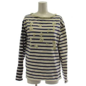 Tシャツ カットソー バスクシャツ 1 白 青 紺 長袖 ボーダー ボタン装飾 A2541UTS404