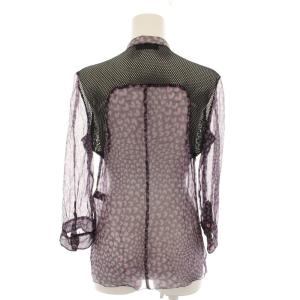 PRADA ブラウス リボン メッシュ ハート柄 シアー シルク 42 パープル ブラック