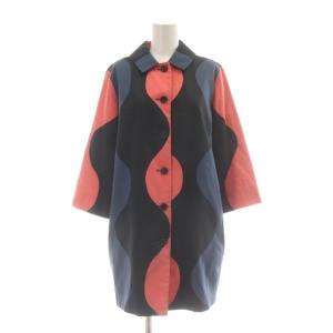 ステンカラーコート 36 黒 ピンク 抽象柄 /AU