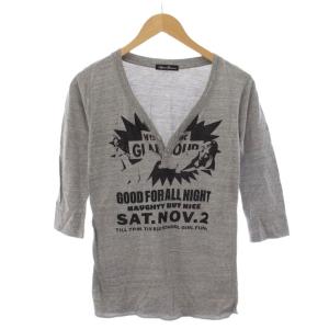 Tシャツ カットソー 七分袖 ヘンリーネック プリント F グレー 0131CL05 /BM