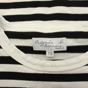 Agnes b. homme Tシャツ カットソー 半袖 ボーダー柄 T2 黒 ブラック 白 ホワイト 8807SAZ1 /AN45