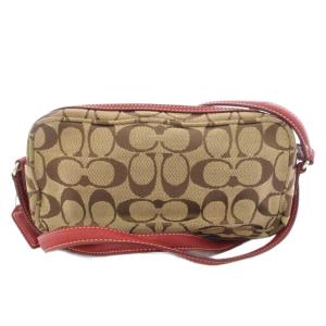 COACH ショルダーバッグ ポシエット シグネチャー キャンバス ベージュ 赤 レッド 6073 /TK