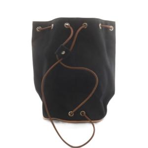 HERMES ポロションミミル ショルダーバッグ 巾着 キャンバス 黒 ブラック /AN6 OH