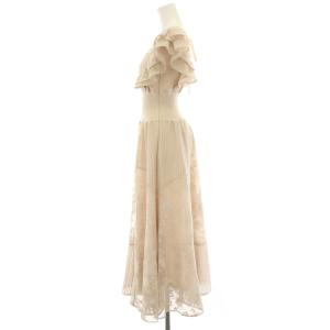 SNIDEL 25AW ウエストリブレースドレス ワンピース ロング Vネック 半袖 フリル レース 花柄 1 ピンクベージュ
