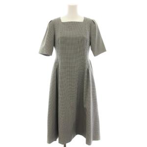 19AW トリプルクロスワンピース ワンピース ロング スクエアネック 半袖 千鳥格子柄 38 黒 ブラック