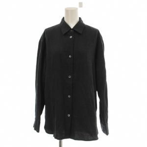 24AW シャツ ブラウス 黒 ブラック ファインウールストレッチ 無地 レギュラーカラー 長袖 /LP