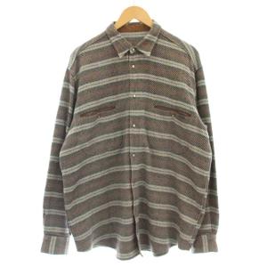 ネルシャツ ボーダー 厚手 長袖 L グレー 茶 /G