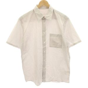 STRIPE REGULAR FIT S/S SHIRT カジュアルシャツ ストライプ 半袖 S グレー