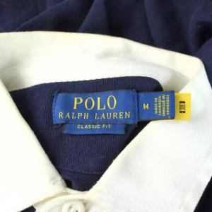 POLO RALPH LAUREN アイコニック ラグビー シャツ ポロシャツ M 紺 ネイビー 長袖 配色襟 ロゴ刺繍 /AP