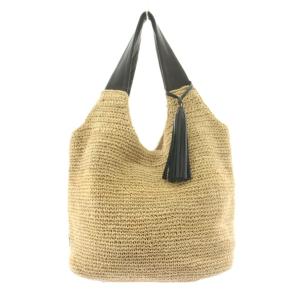 タッセルアバカショルダー ワンショルダーバッグ トートバッグ カゴバッグ ベージュ 黒 ブラック /KU