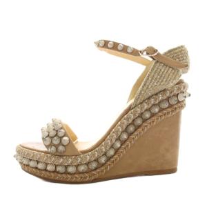 Christian Louboutin サンダル ウェッジソール スタッズ 36 ベージュ /YM