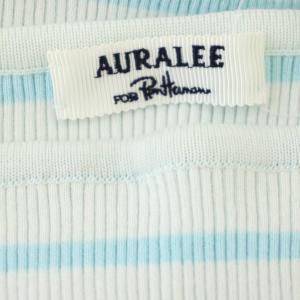 AURALEE ロンハーマン コラボ ギザボートネック リブニット カットソー ボーダー 長袖 0 水色 ライトブルー