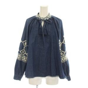 17SS デニム シャツ ブラウス 36 青 ブルー 長袖 幾何学模様 /LP