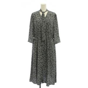 ワンピース 38 黒 花柄 七分袖 ロング丈 /JP
