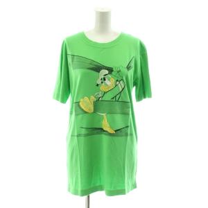 Tシャツ 38 黄緑 半袖 ドナルドダックプリント柄 ラウンドネック /JP