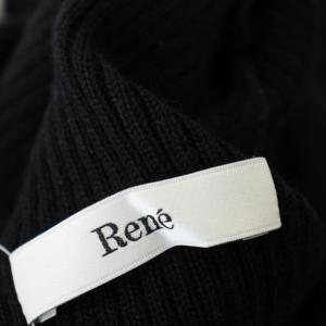 René リブニット カットソー フリルネック 長袖 36 黒 ブラック 6432560 /G